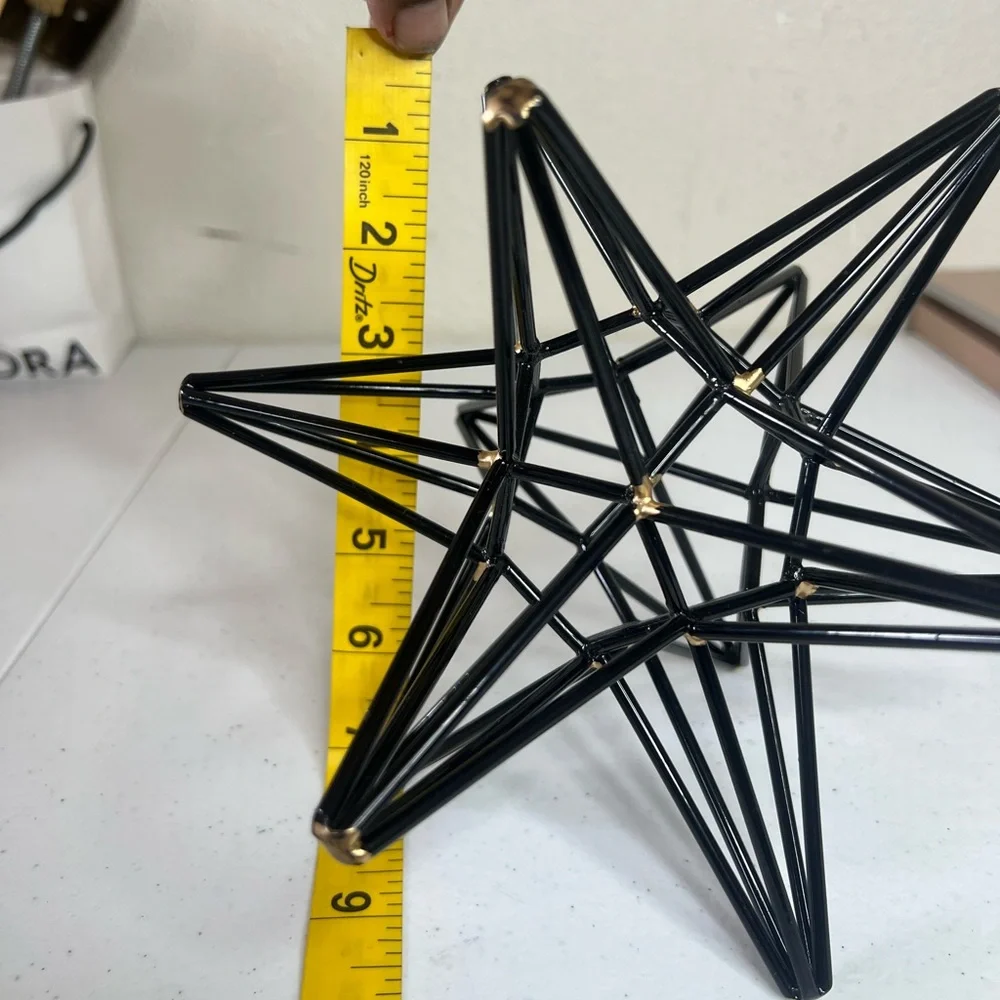 Metal Geometric Art 3D Star Sculpture Black With Gold Accents 8